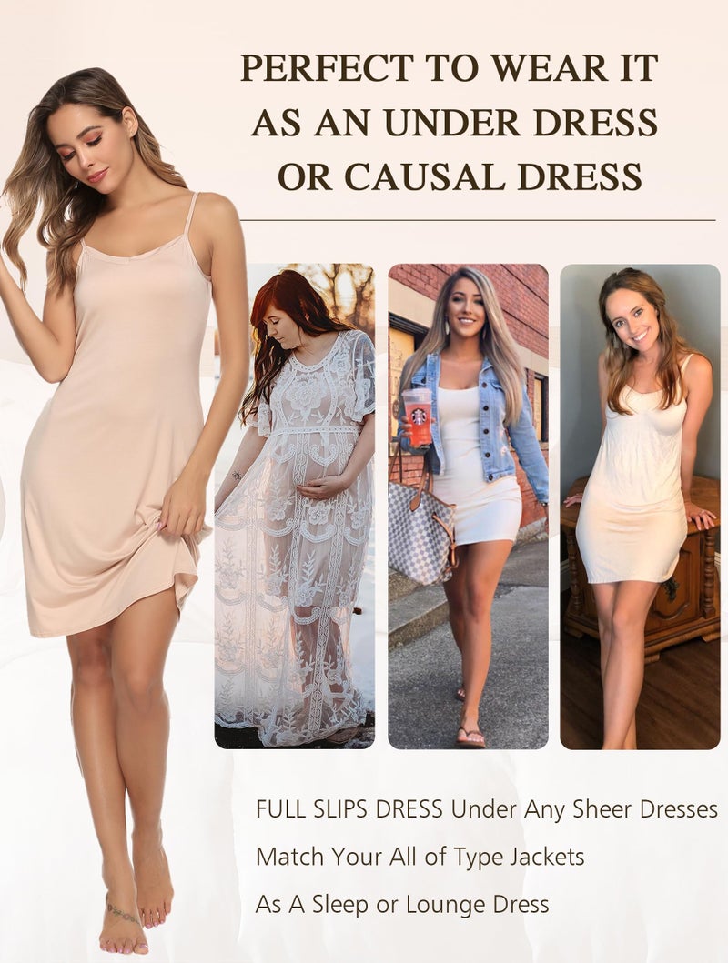 Vlazom Women Full Slips Sexy Soft Under Dress Basic Adjustable Spaghetti Strap Cami Slip Chemises V Neck Negligee - Image 4